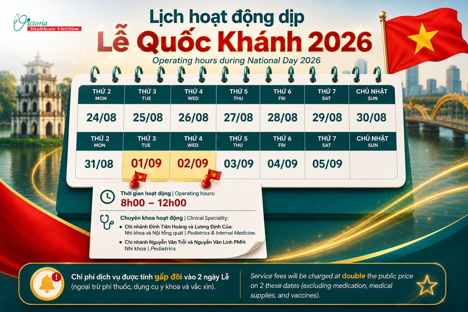 LỊCH HOẠT ĐỘNG PHÒNG KHÁM - LỄ QUỐC KHÁNH 2026