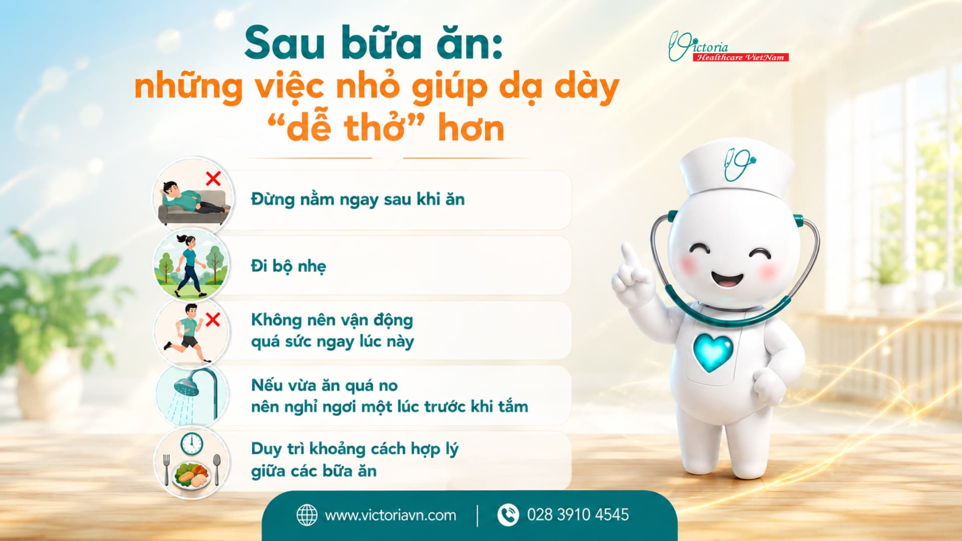 NHỮNG VIỆC NHỎ GIÚP DẠ DÀY DỄ THỞ HƠN SAU BỮA ĂN