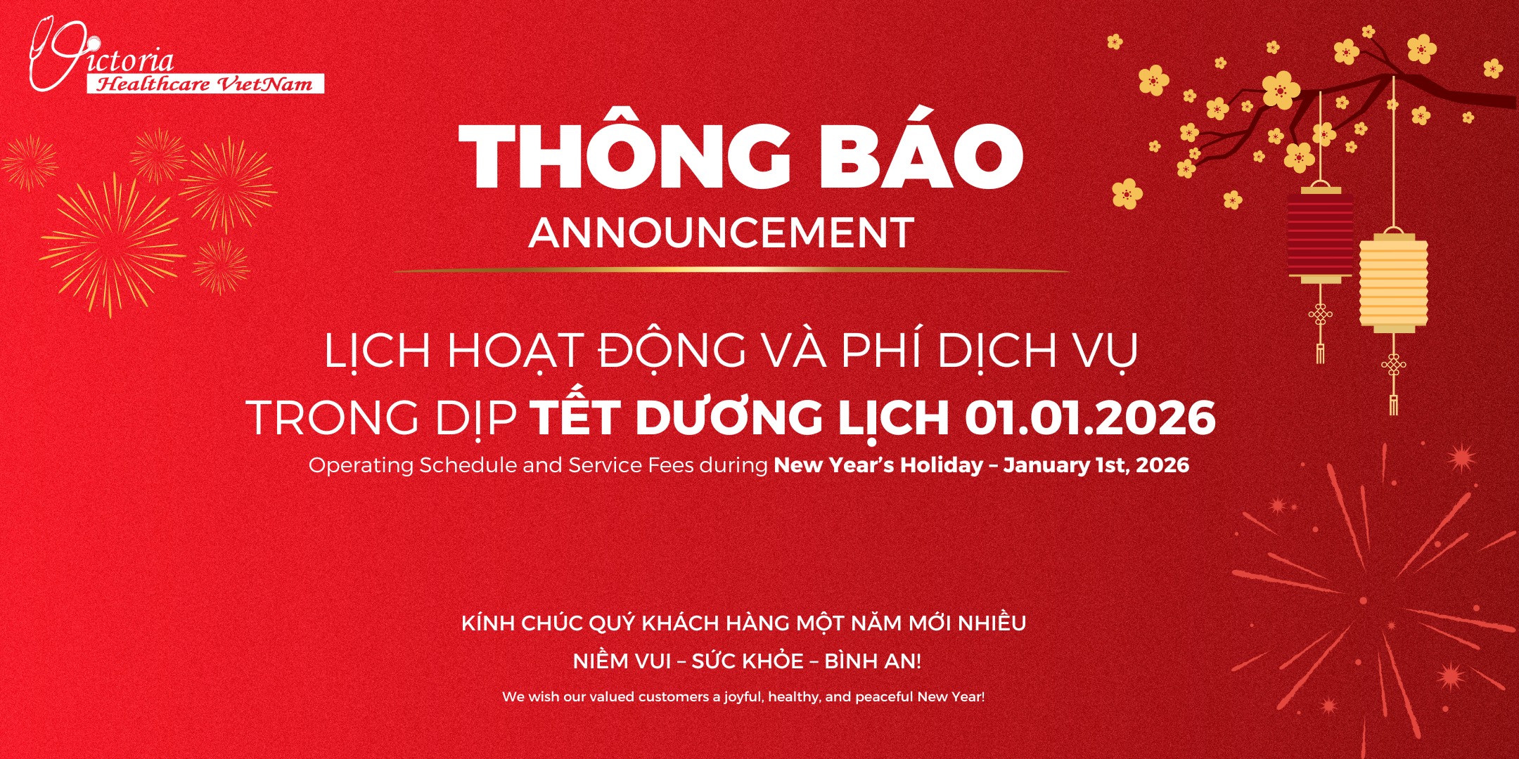 LỊCH HOẠT ĐỘNG VÀ PHÍ DỊCH VỤ TẾT DƯƠNG LỊCH 01/01/2026 