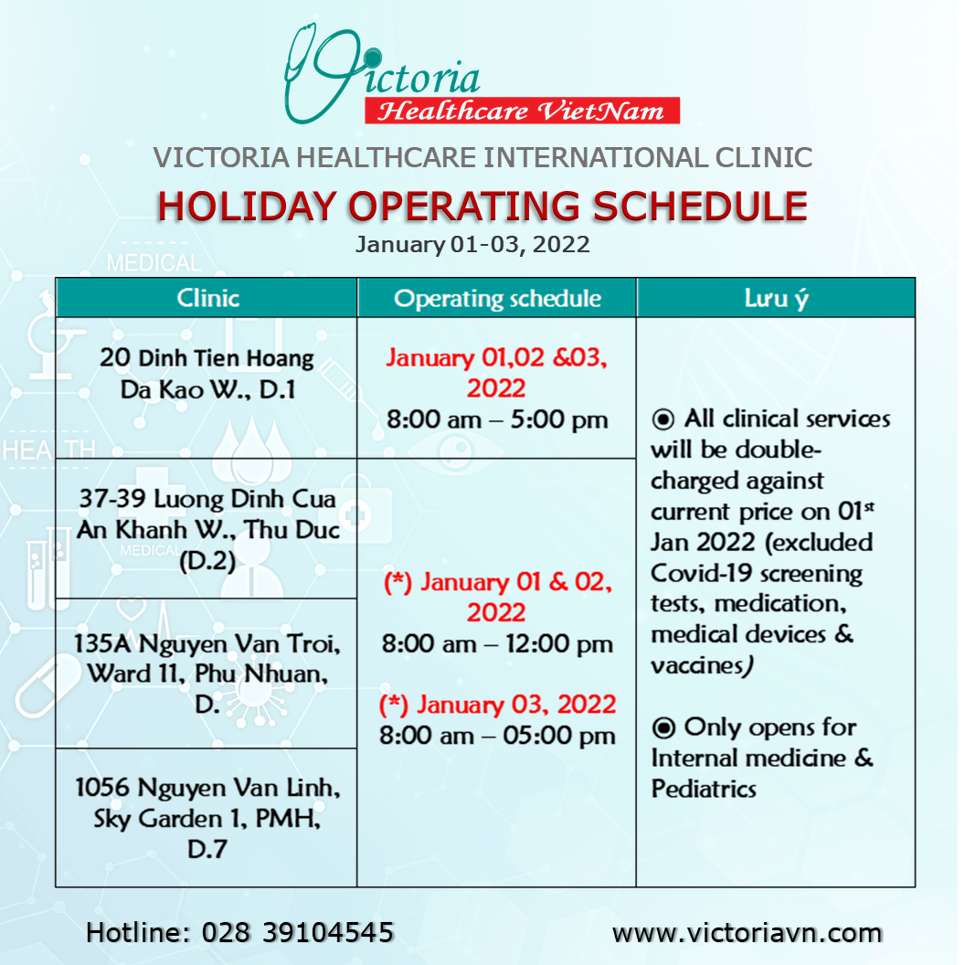VICTORIA HEALTHCARE HOLIDAY OPERATING SCHEDULE 2022 Events